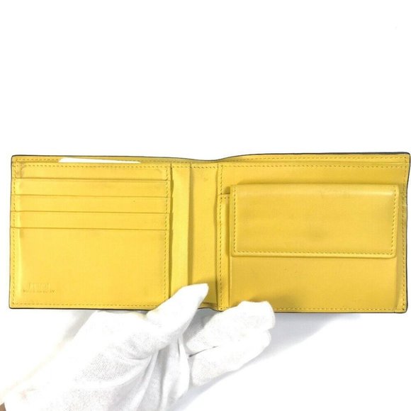 FENDI 7M0001 logo Wallet Folded wallet Leather Black x Yellow - Picture 11 of 13